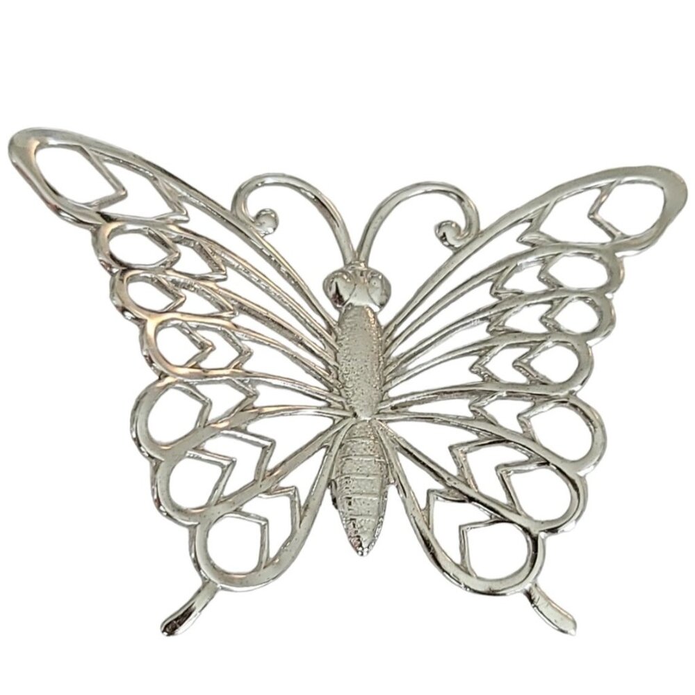 Beau Sterling Silver Open Filigree Butterfly Brooch Pin, Signed M1032